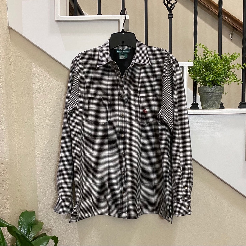 WOOL Vintage Ralph Lauren Black and White Button Down Shirt. EUC